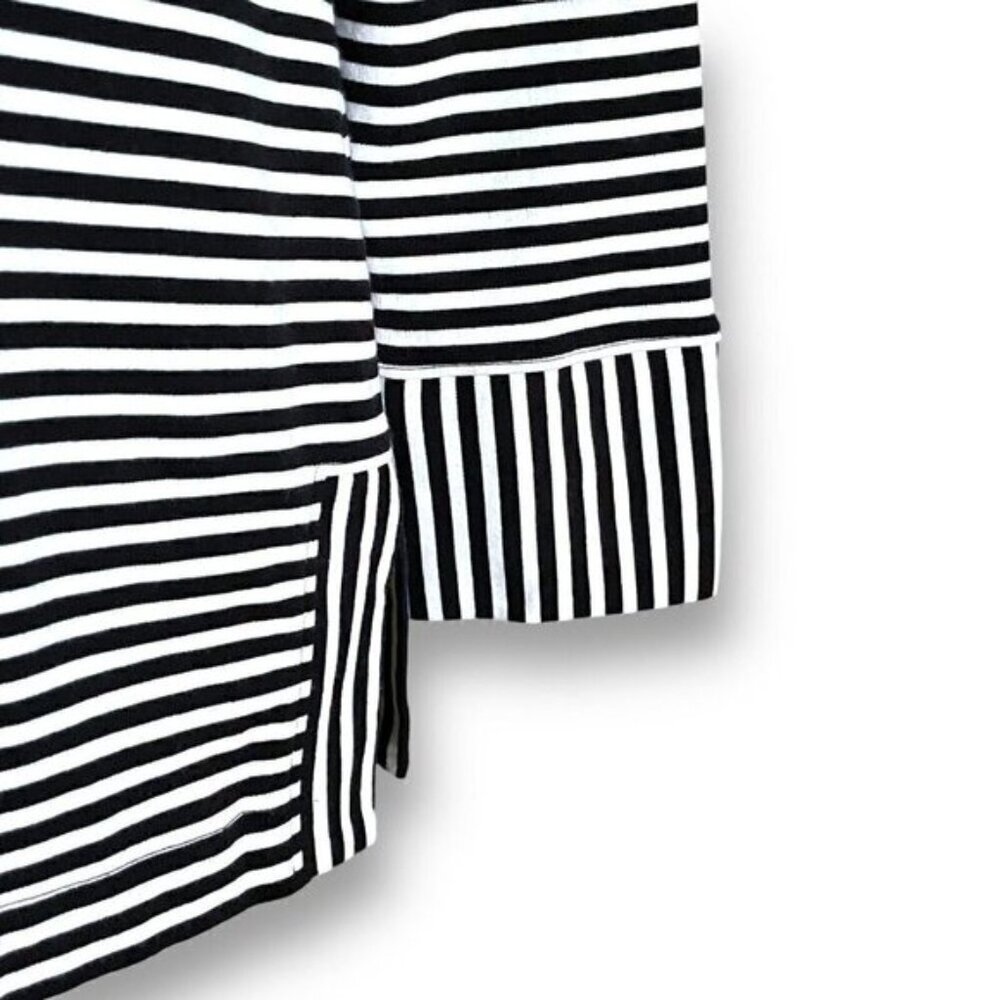 Talbots Womens Tunic Top Sz L Black White Stripe Cotton Pullover Blouse Nautical - Picture 4 of 6